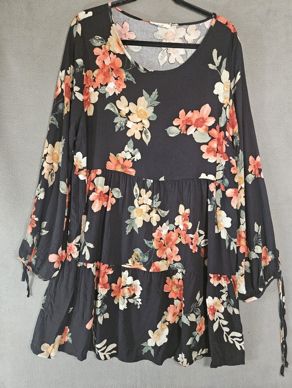 Jade By Jane Women Plus 3X Midi Dress Flowy Floral Puff Long Sleeve Ties Cottage